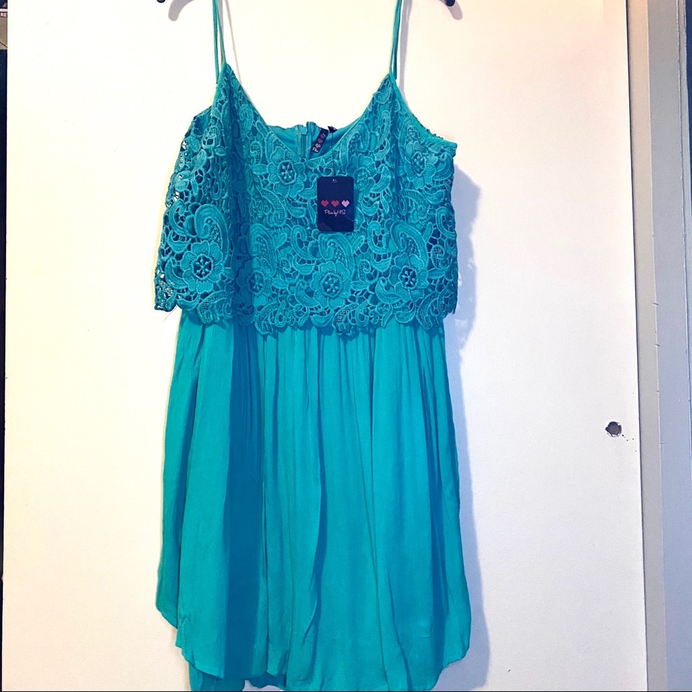 🌸2for$30: Plus by HS Teal Summer Sun Dress Lace